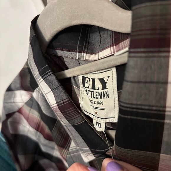 Ely Cattlemen Mens Long Sleeve Plaid Pearl Snap Western Long Sleeve Shirt - Picture 5 of 6